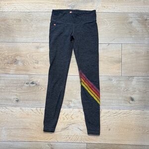 Aviator Nation Charcoal Leggings with Red, Pink & Yellow Stripes